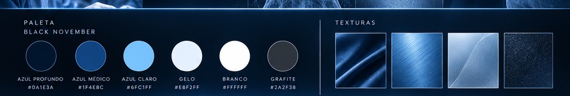 Paleta visual e materiais da Black November Rhinoface Academy